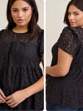 torrid Black Lace Short Sleeve Blouse
